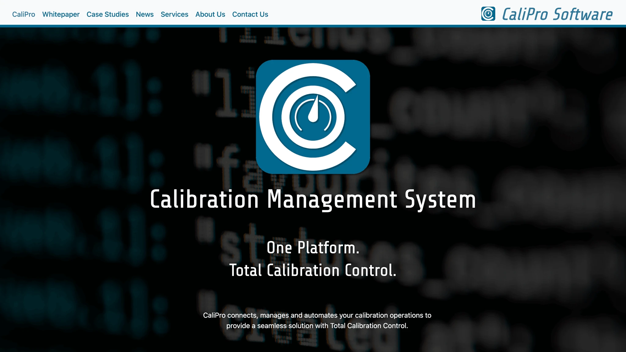 Collage of a data server rack and CaliPro software interface with a certificate of calibration in the foreground.