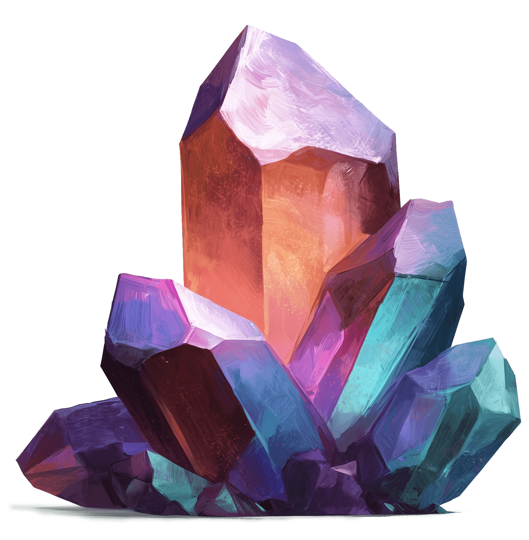 Bright handpainted illustration of a multi-coloured crystal